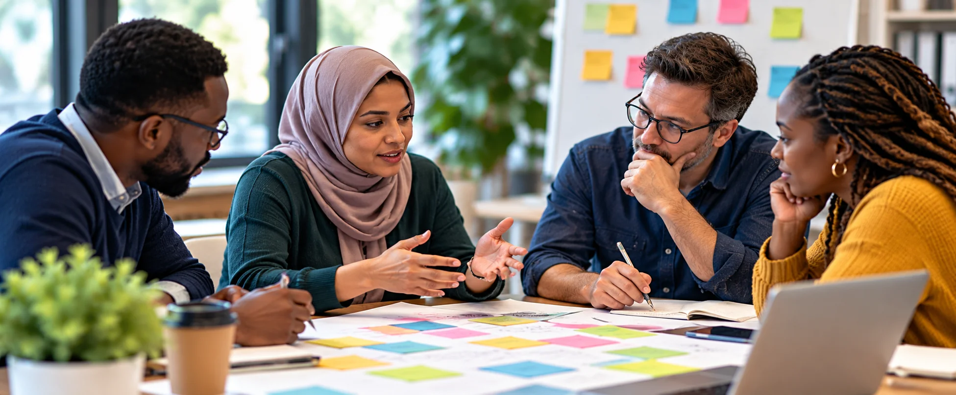 Diverse group collaborating during a community engagement workshop
