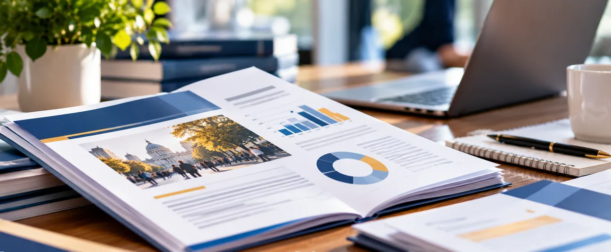Open digital inclusion policy briefing with charts and evidence on a desk
